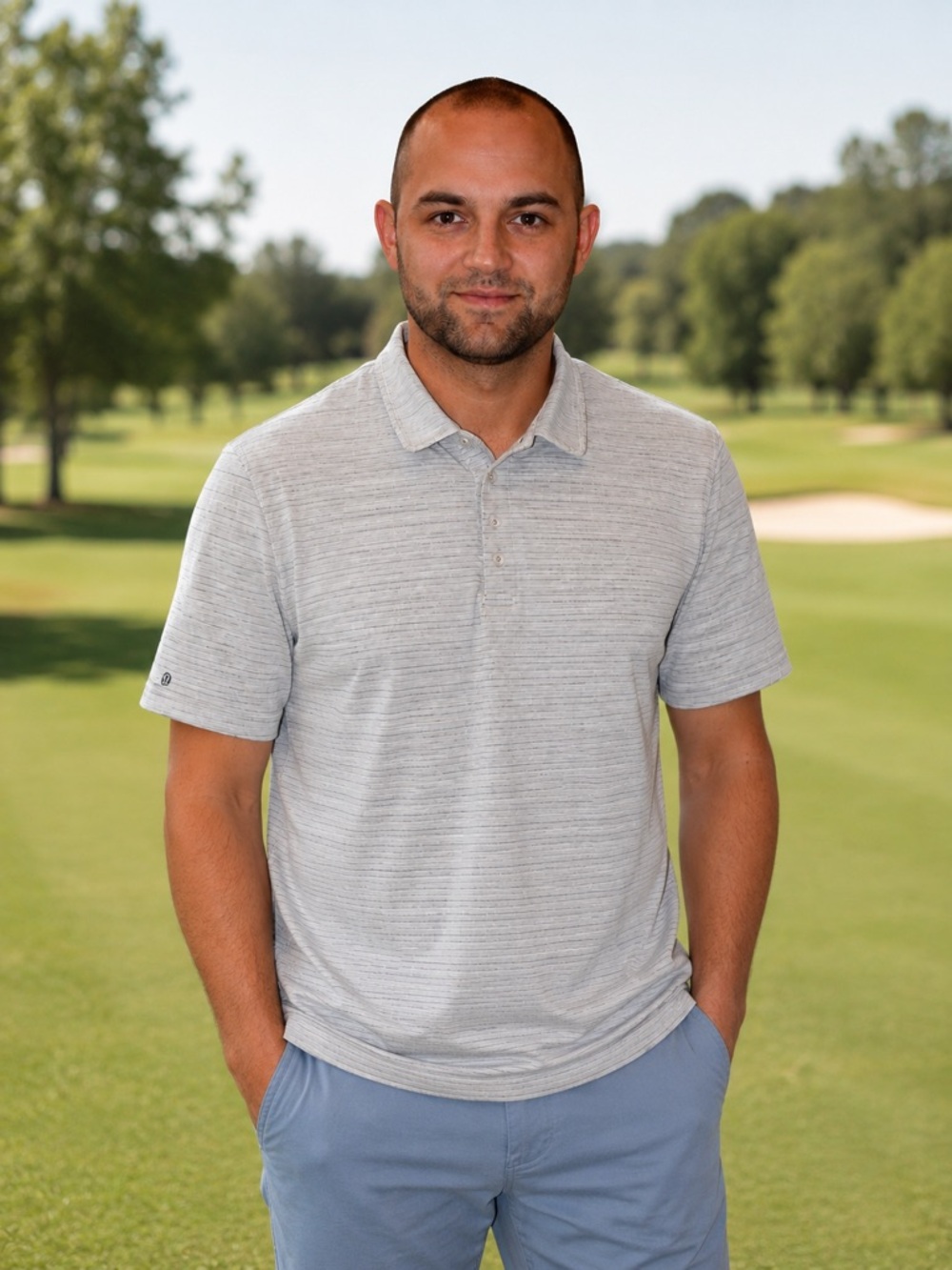 Lululemon Evolution Polo Shirt Men’s Medium Gray Striped Performance Golf Shirt